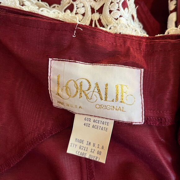 Vintage 80s Loralie Size 8 Red Off-the-Shoulder Dress Lace Victorian Look - Picture 2 of 14